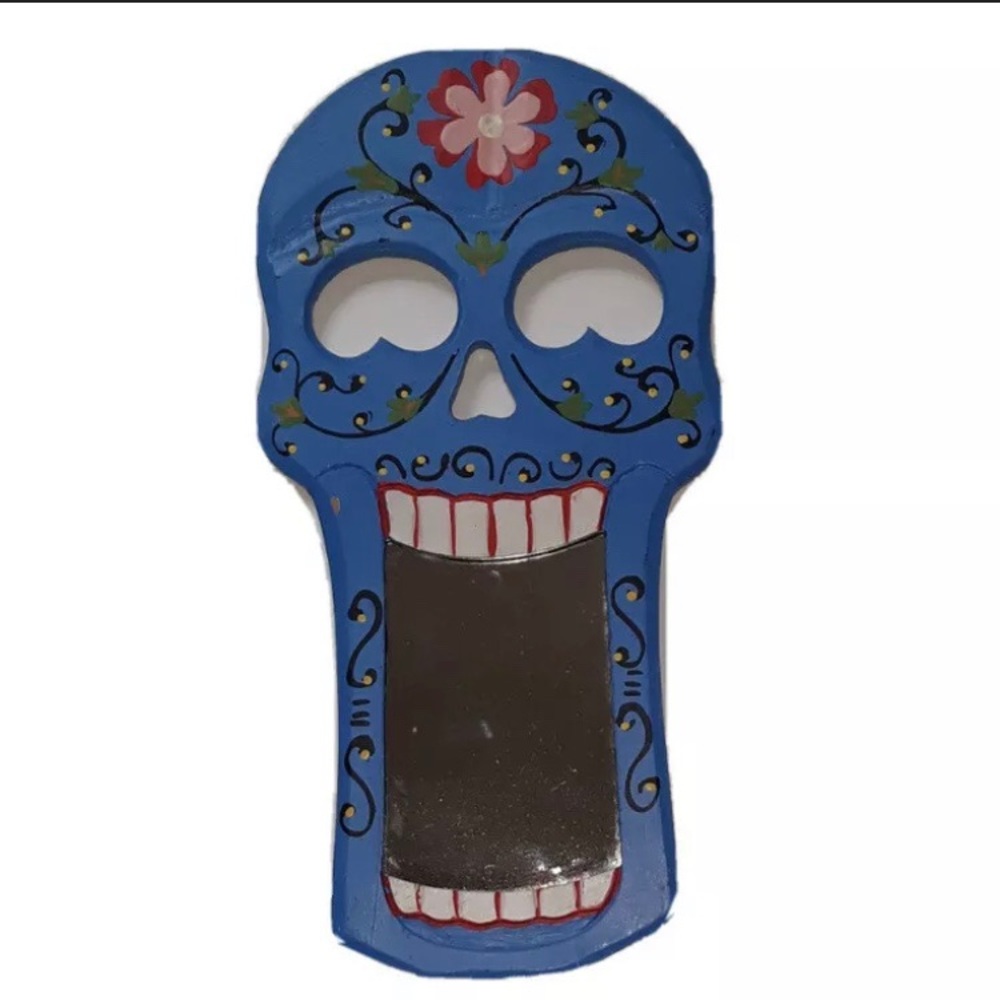 Sugar Skull Dia de los Muertos Day of the Dead Wall Mirror Plaque - Blue